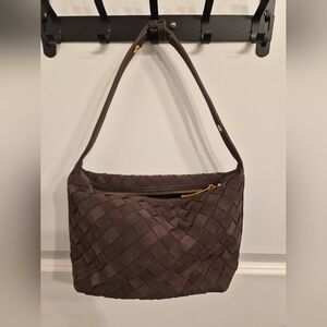 Suede Brown Woven Shoulder Bag